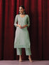 3 Pc Suit - Sage Green Cotton Silk Embroidered Kurta with Cotton Pant and Chanderi Embroidered Dupatta